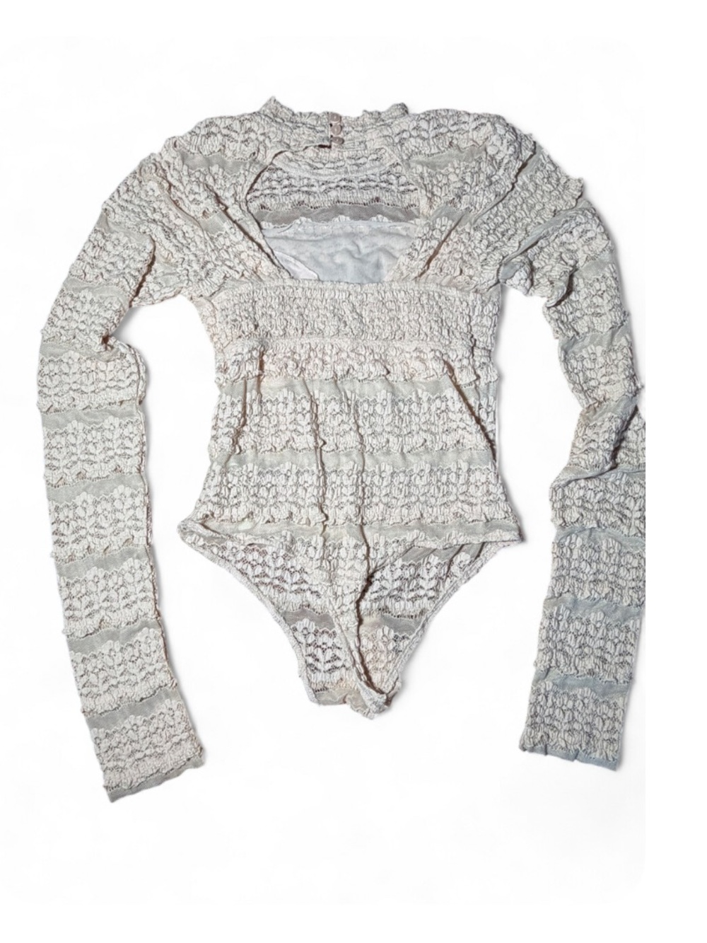 Free People Angelina Lace Bodysuit Neutral Cream NWT Small Romantic Boho - Picture 6 of 9